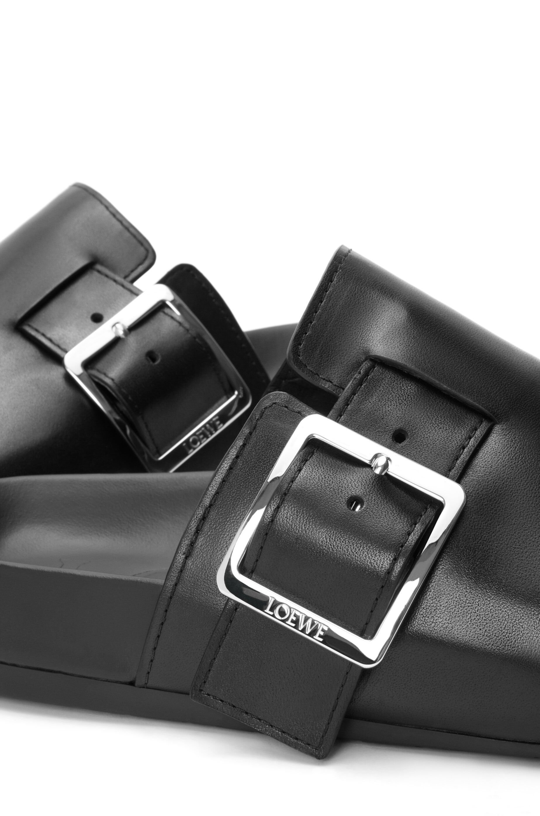 Loewe Ease Buckle Brushed Leather Clogs In Black