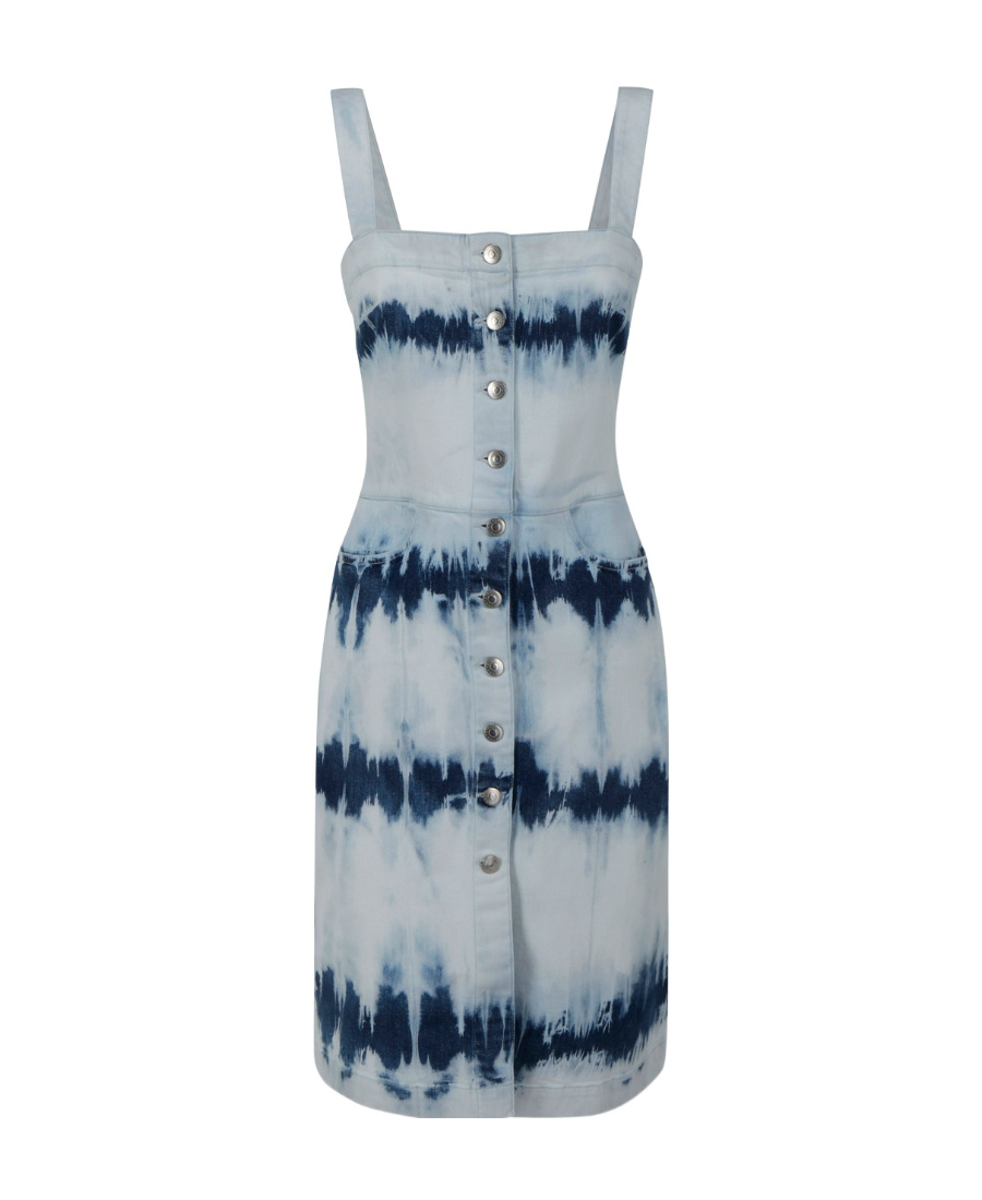 Stella Mccartney Tie-dye Bleach Denim Button-front Dress In White