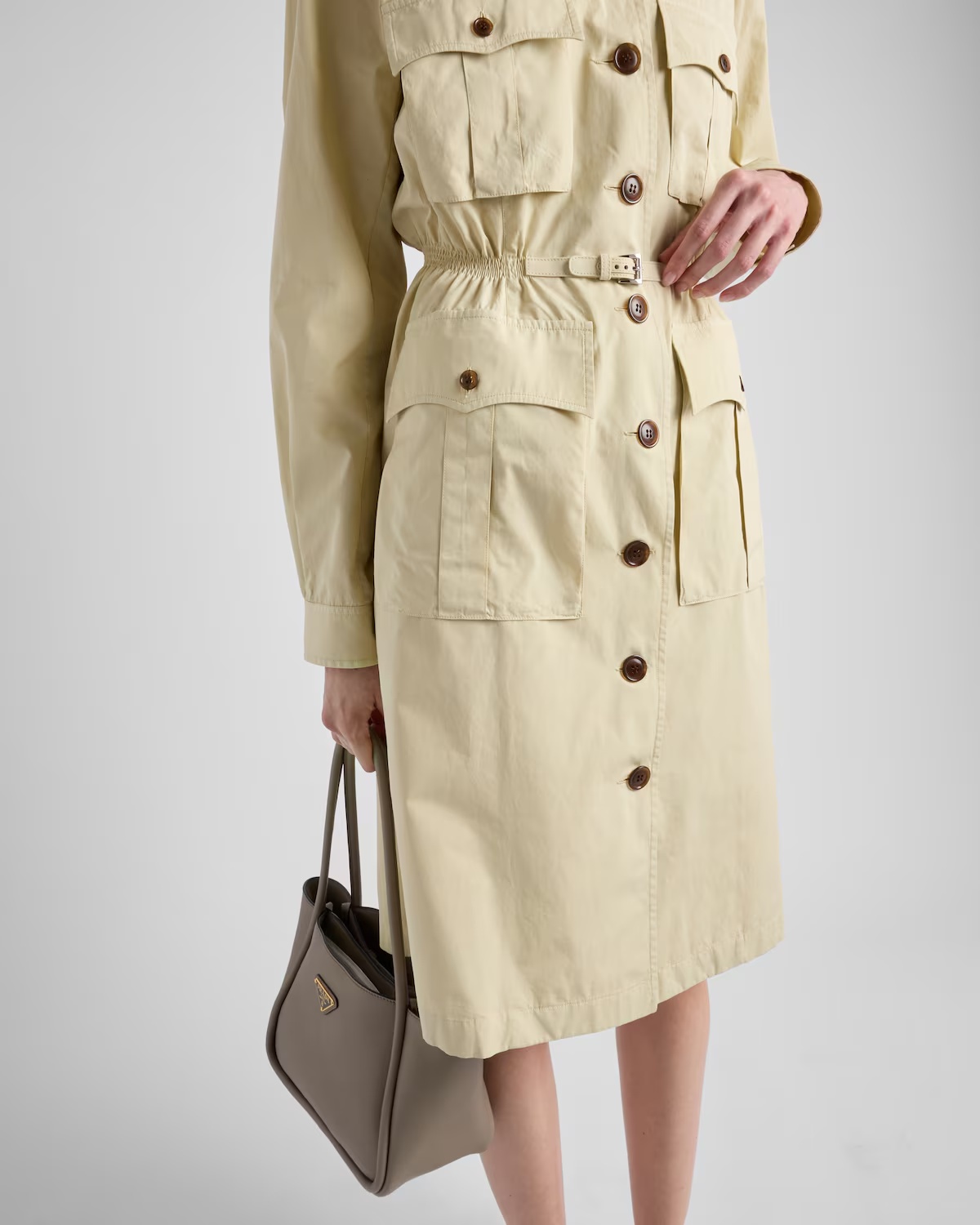 Shop Prada Poplin Shirt-dress In Natural Color