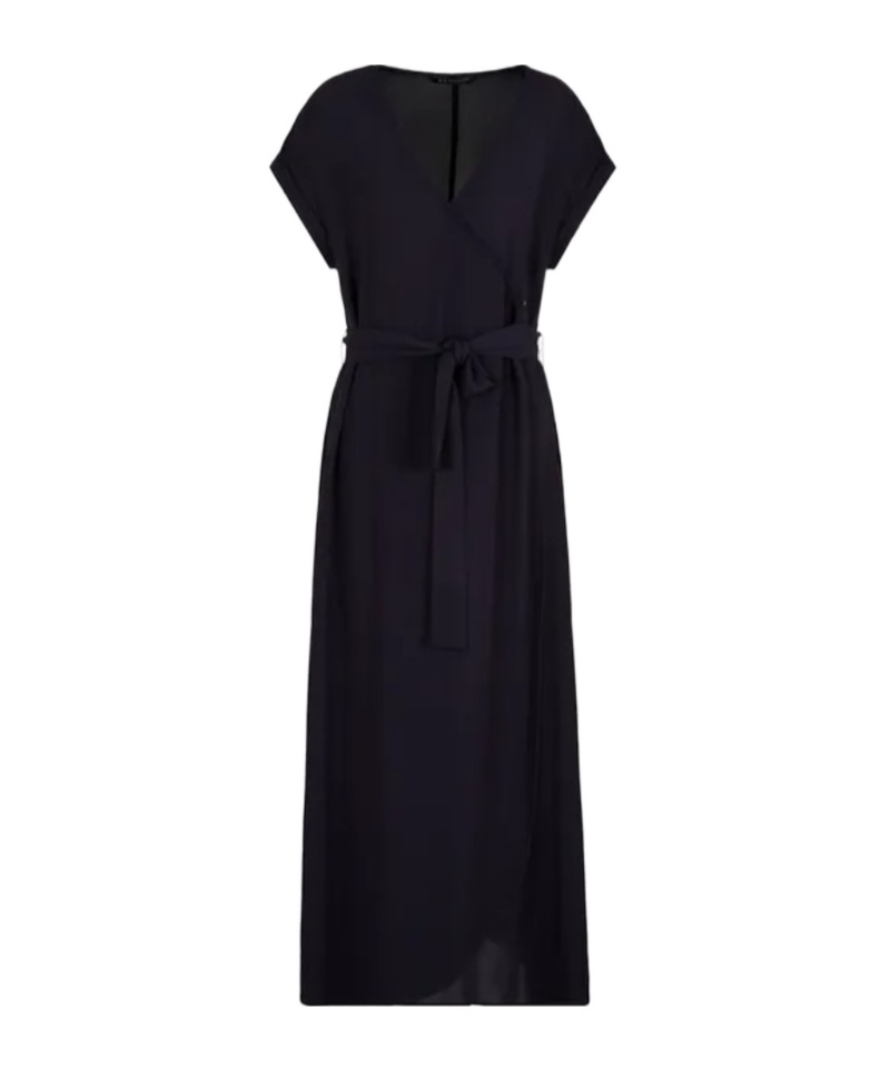 Armani Exchange Crepe Flared Maxi Dress In Black
