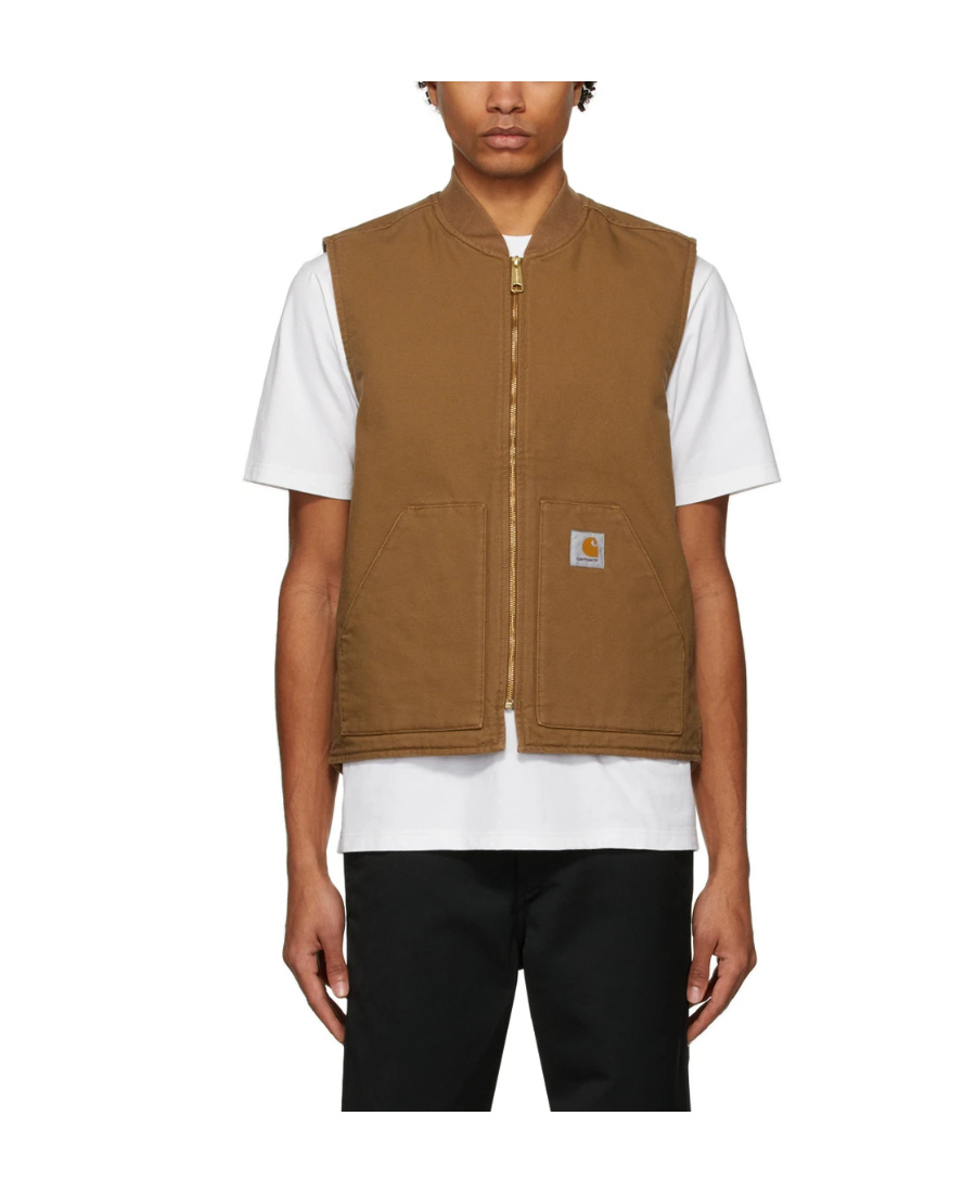 Shop Carhartt Logo-patch Zipped Gilet In Brown