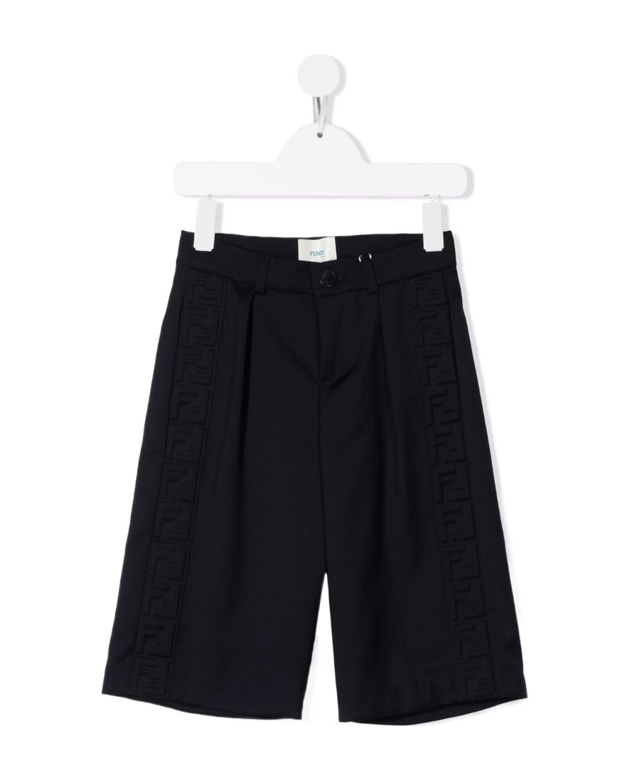 Fendi Logo-embossed Wool Shorts In Black