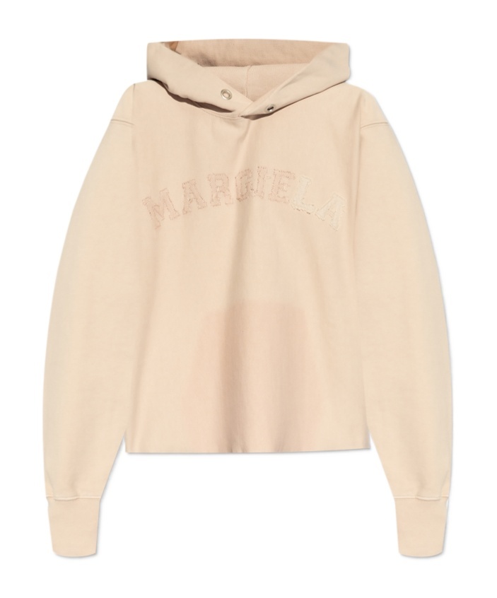 Maison Margiela Cotton Sweatshirt With Hood And Ribbed Cuffs In Nude