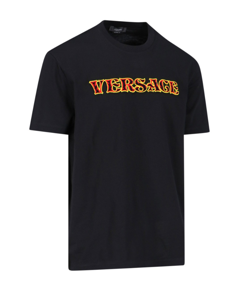 Versace Crew Neck Embroidered Design Short Sleeves In Black