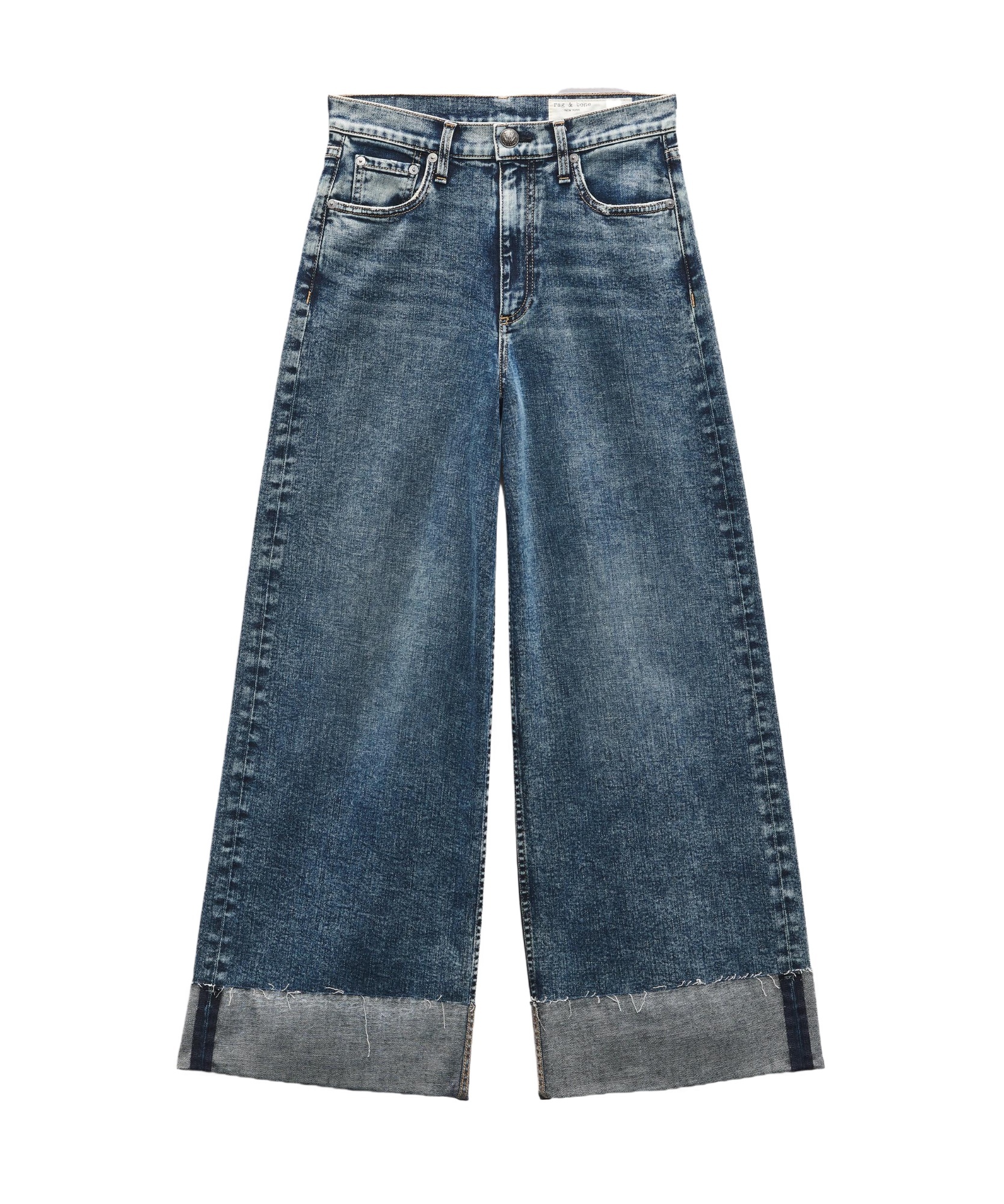 Rag & Bone Sofie Cuffed High Waist Wide Leg Jeans In Mid-indigo