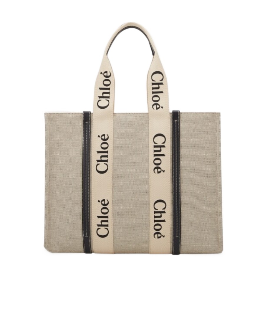 Chloé Linen Shoulder Bag With Logo Print. This Bag Is Made With Lower Environmental Impact Material In Nude