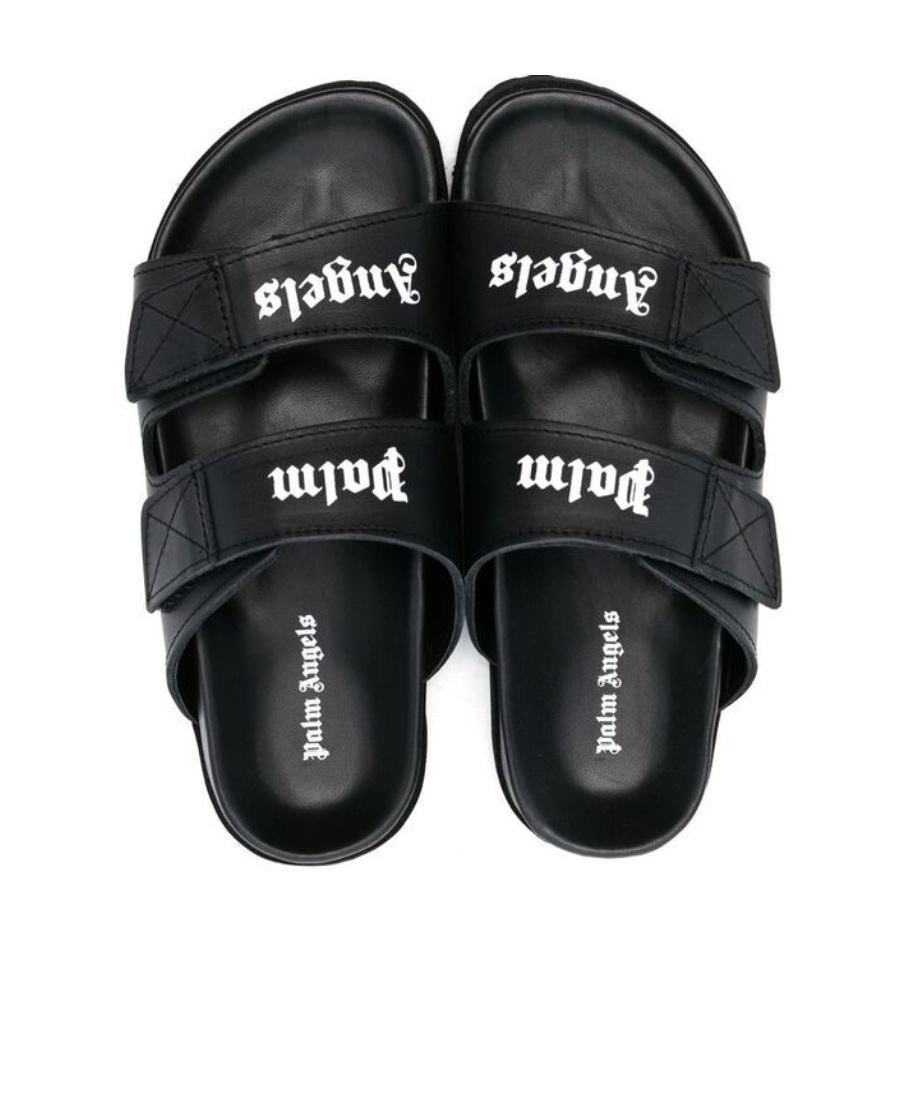 Palm Angels Logo-print Leather Slides In Black
