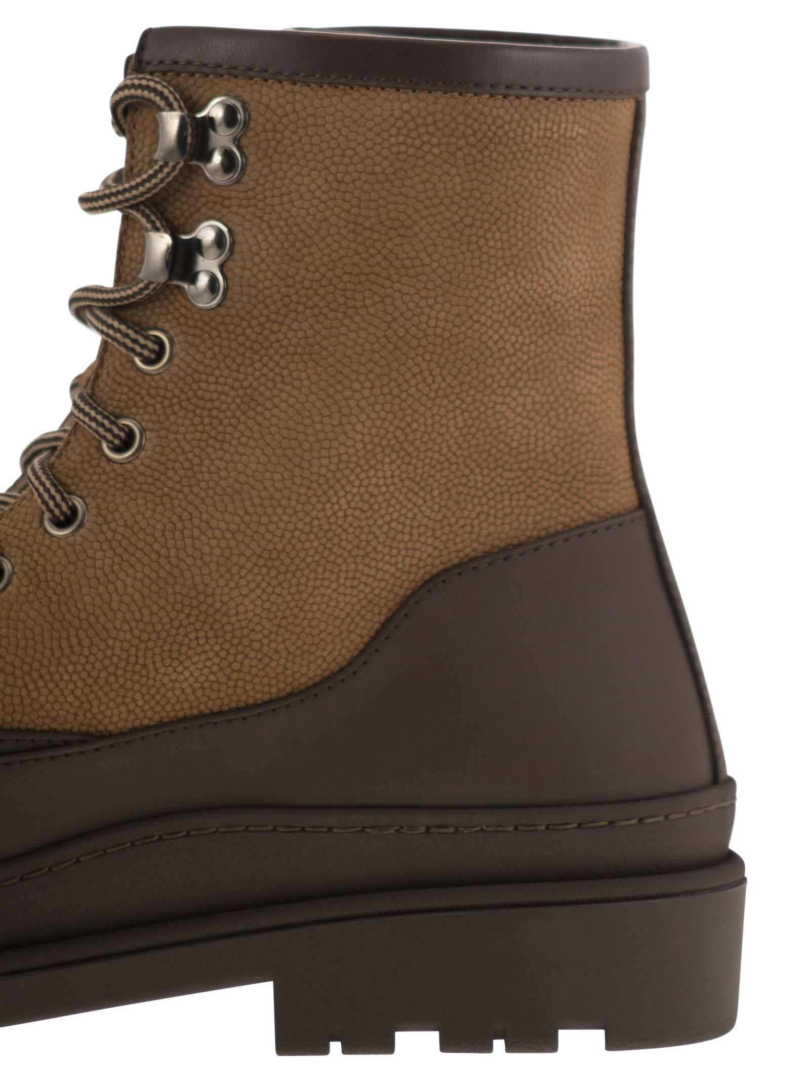 Brunello Cucinelli Men Duck Boot In Suede And Rubberised Calf Leather In Black
