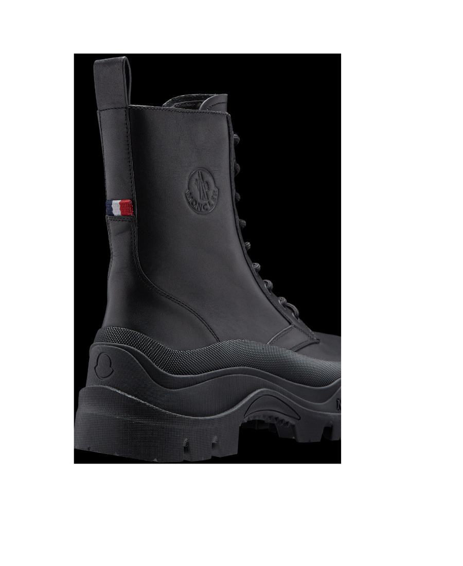 Moncler Leather Boots With Engraved Logo In Black
