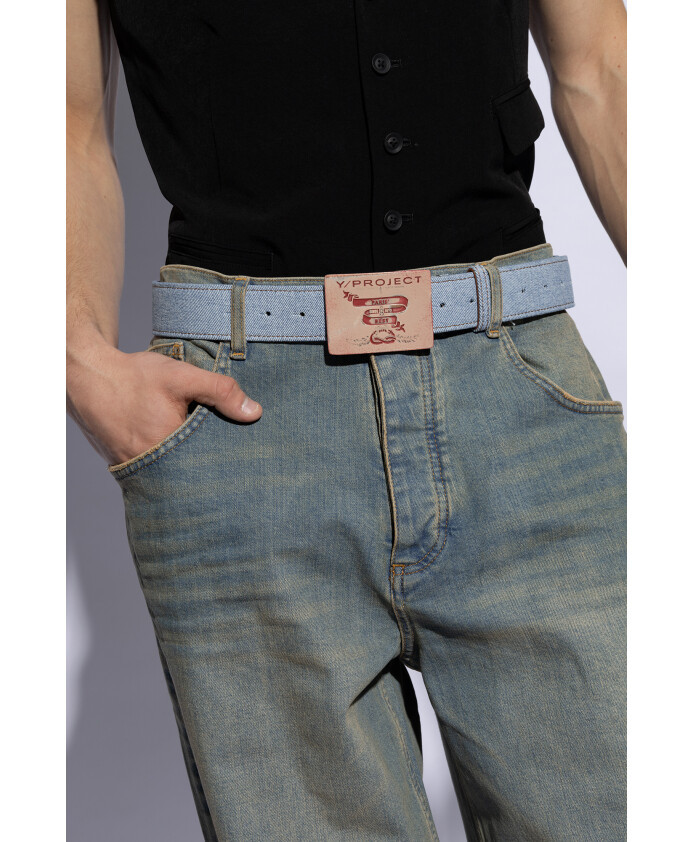 Y/project Logo Printed Denim Belt In Nude
