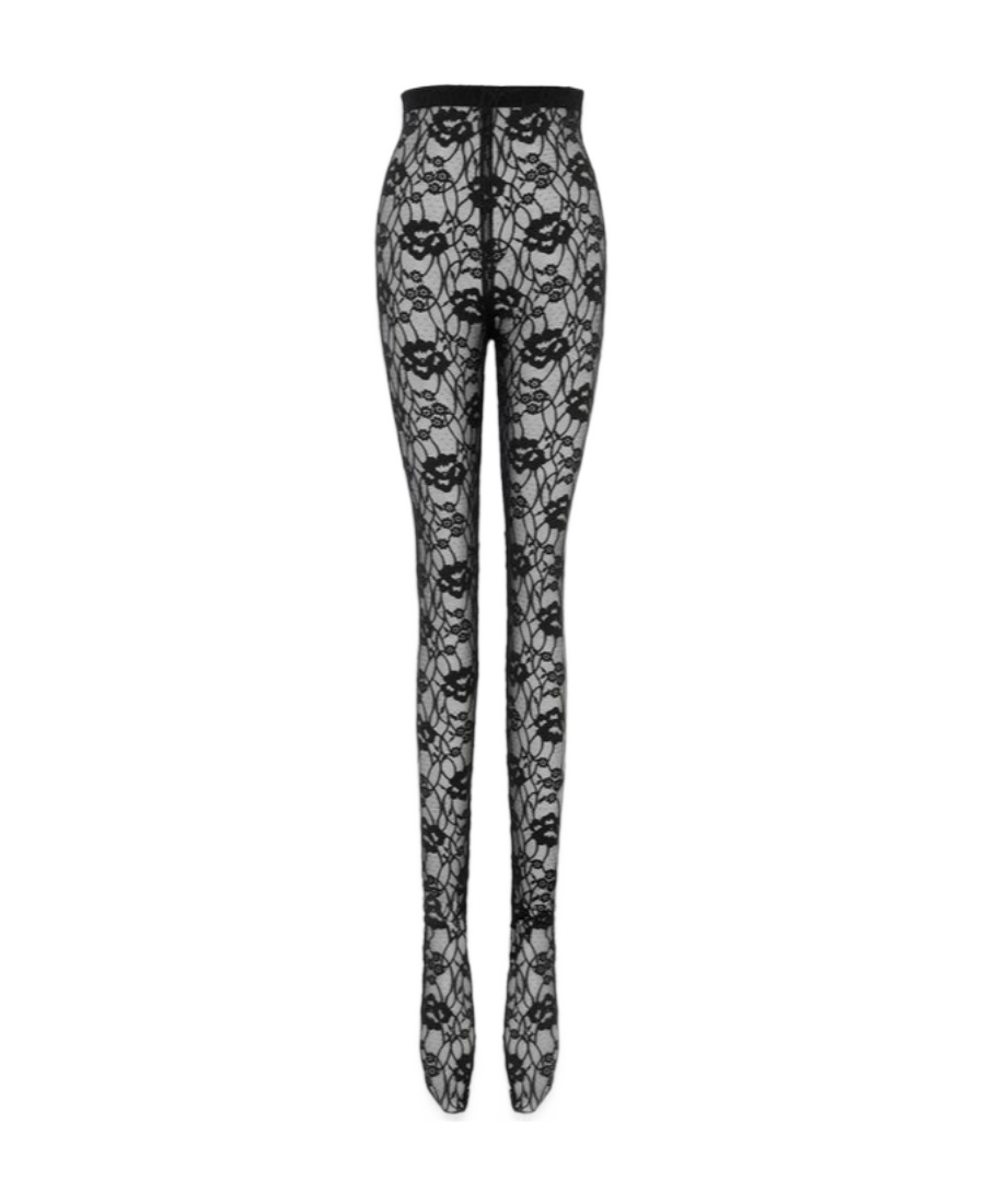 Saint Laurent High-rise Lace Tights In Black