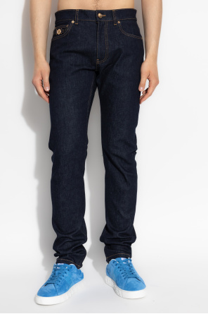 Versace Denim Trousers With Belt Loops In Blue