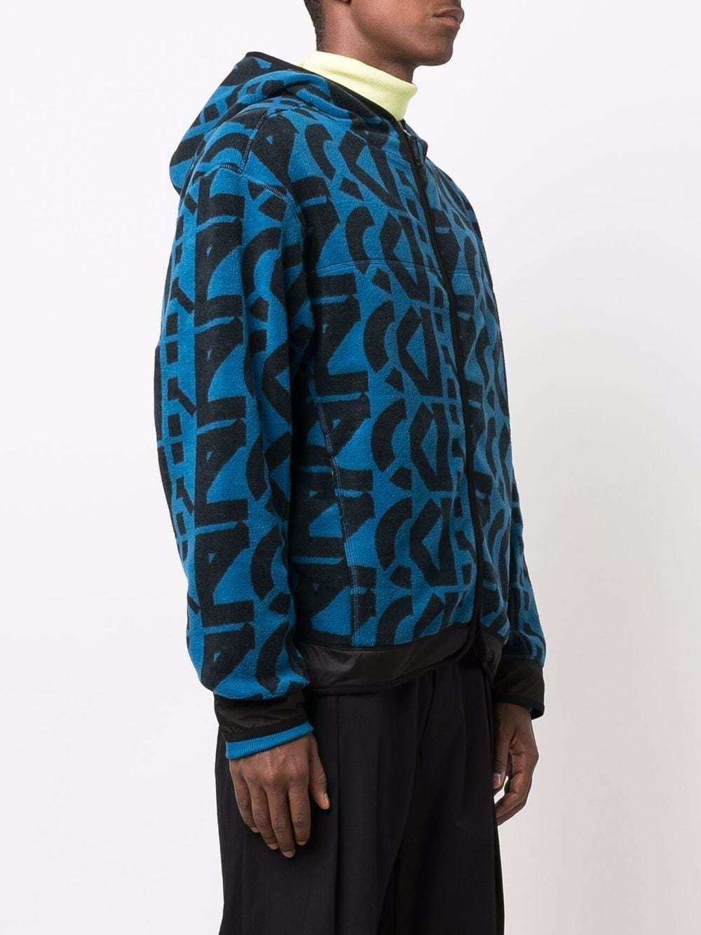 Kenzo Abstract-print Zip-up Hooded Jacket In Blue