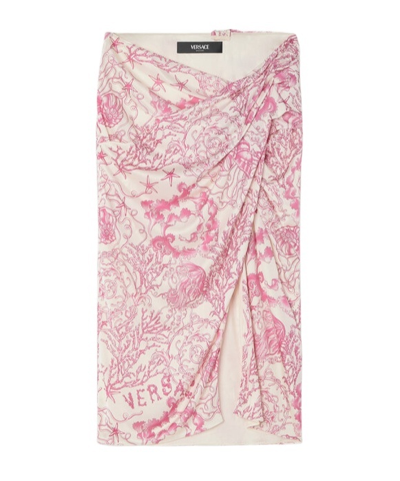 Versace Underwater Barocco Draped Midi Skirt