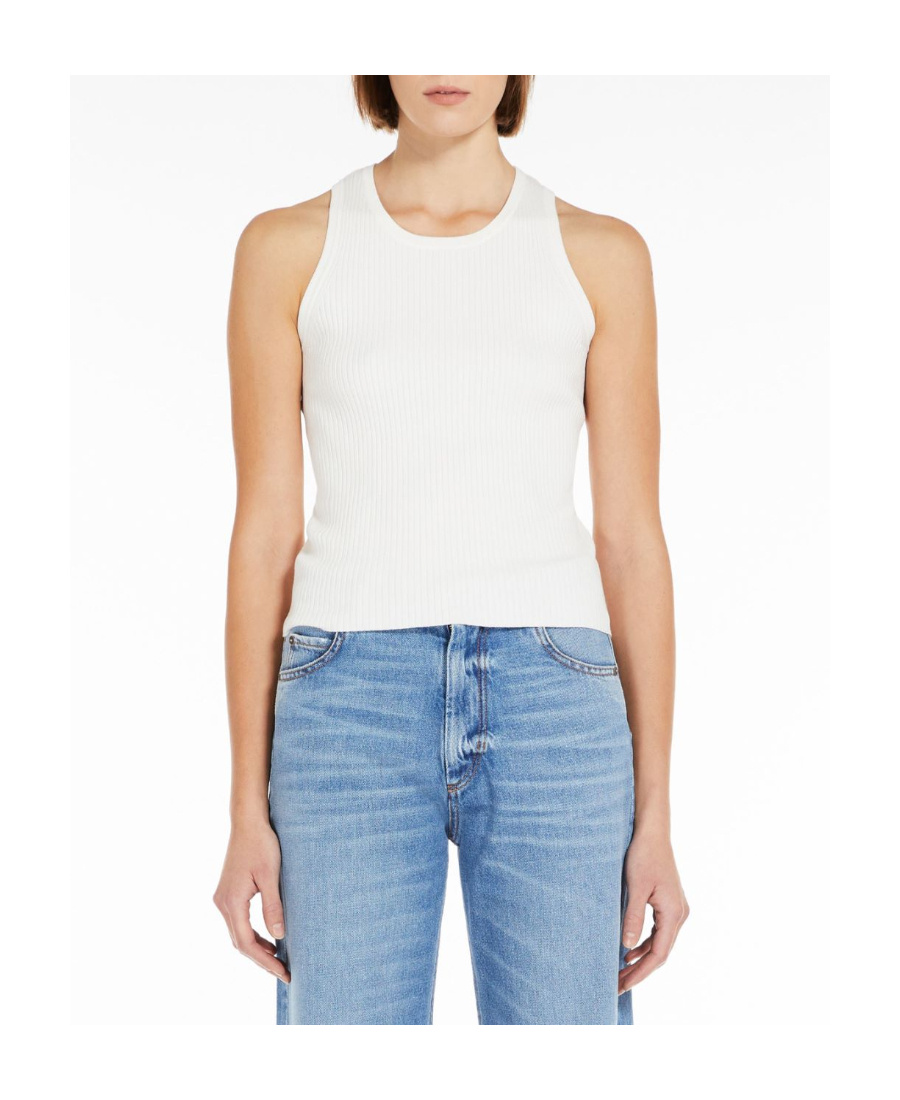 Shop Weekend Max Mara Elastic Knitted Rib Vest In White