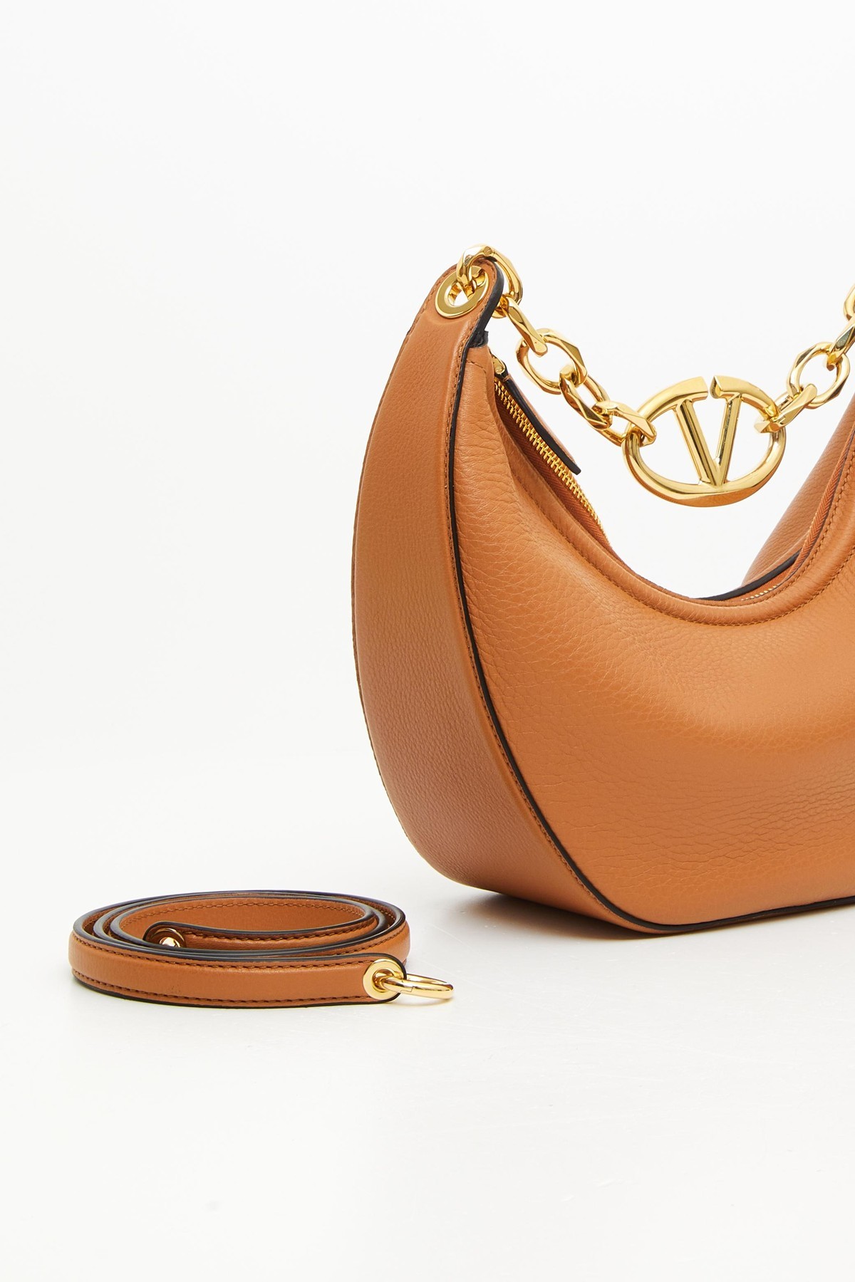 Valentino Small Vlogo Chain Monthly Shoulder Bag In Brown