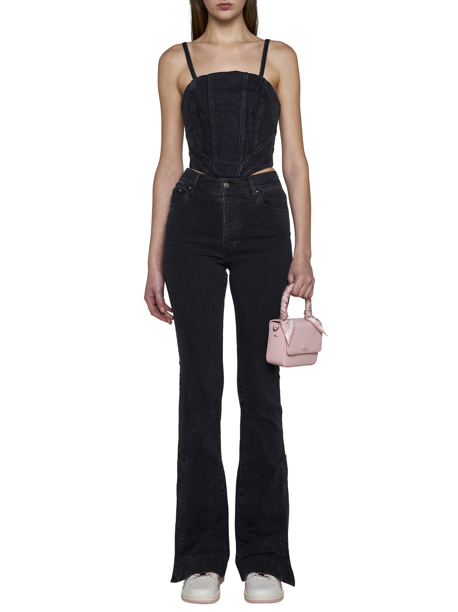 Amiri Stretch Cotton Denim Flared Jeans In Black