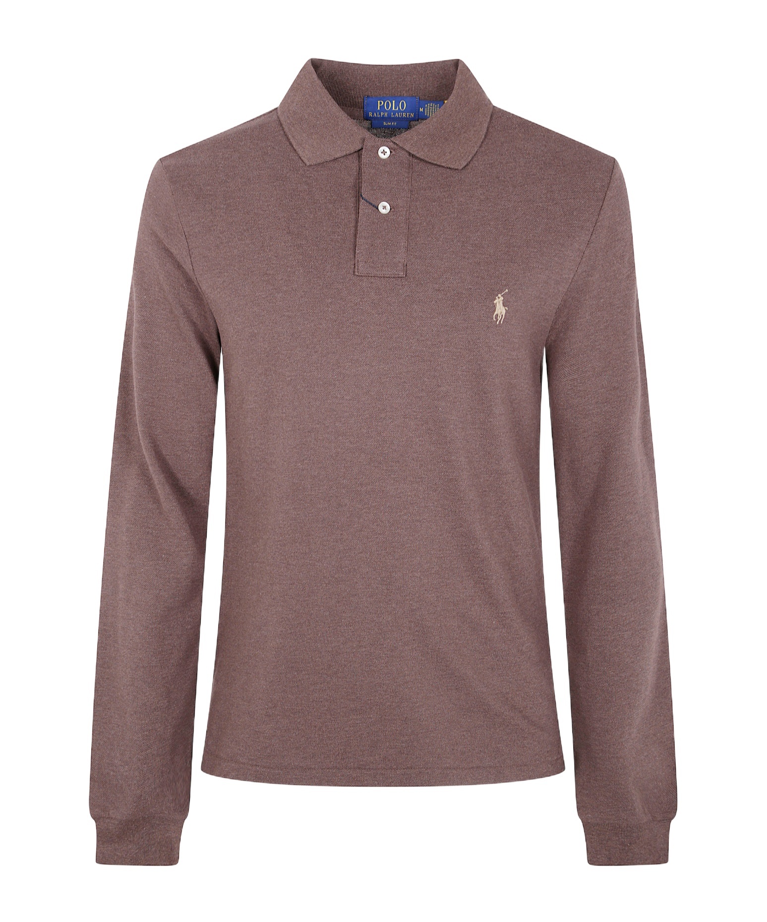 Polo Ralph Lauren Textured Knit Long-sleeve Polo With Classic Collar In Brown