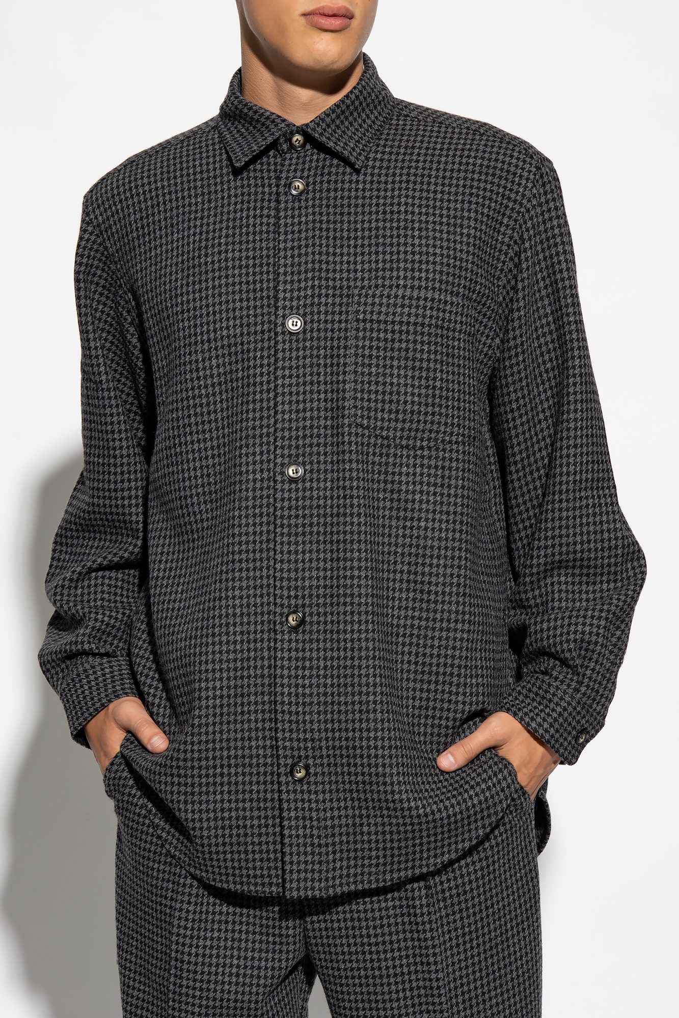 Nanushka Matize Long Sleeve Houndstooth Shirt In Black