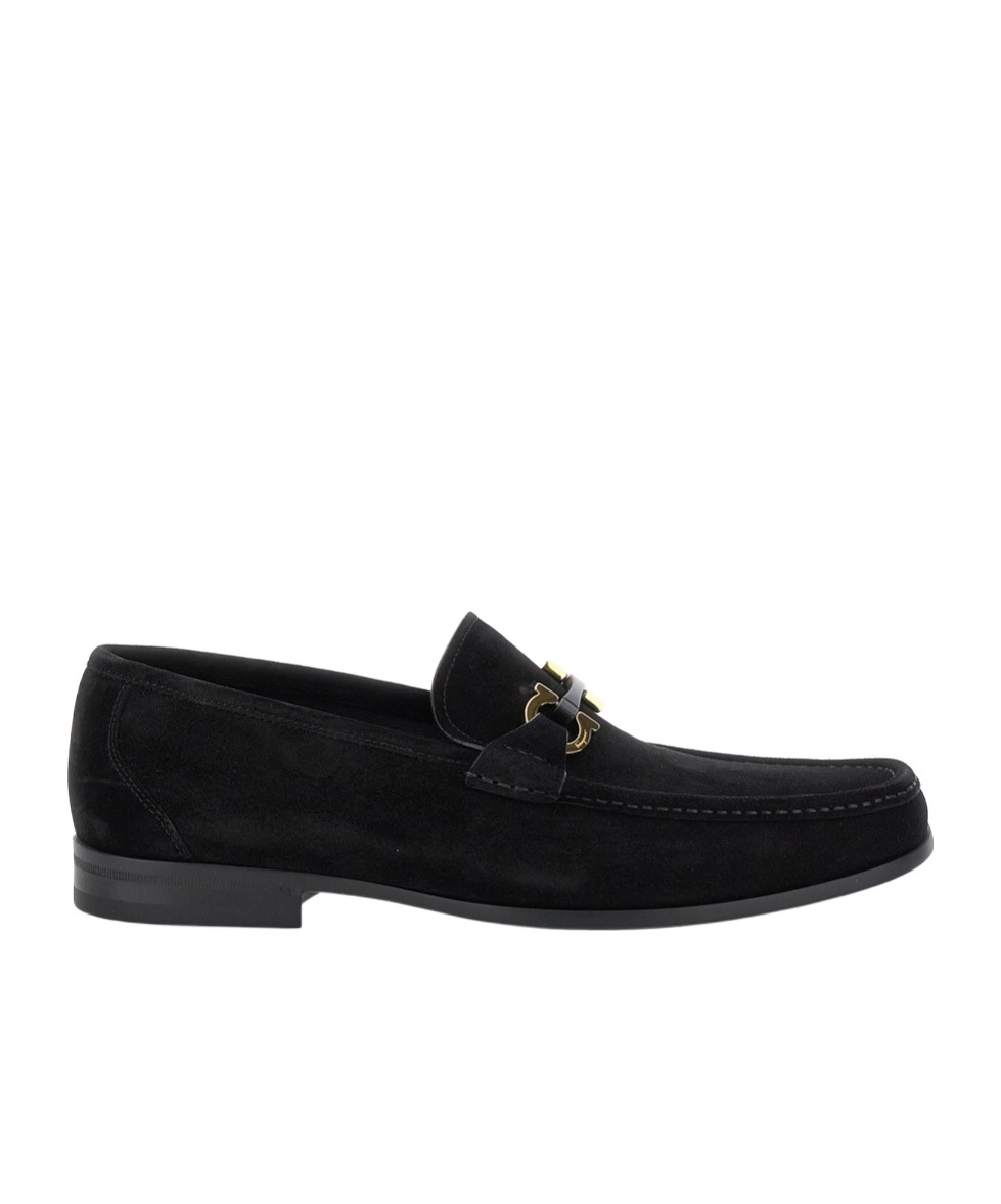Ferragamo Black Gancini Ornament Loafers In Black