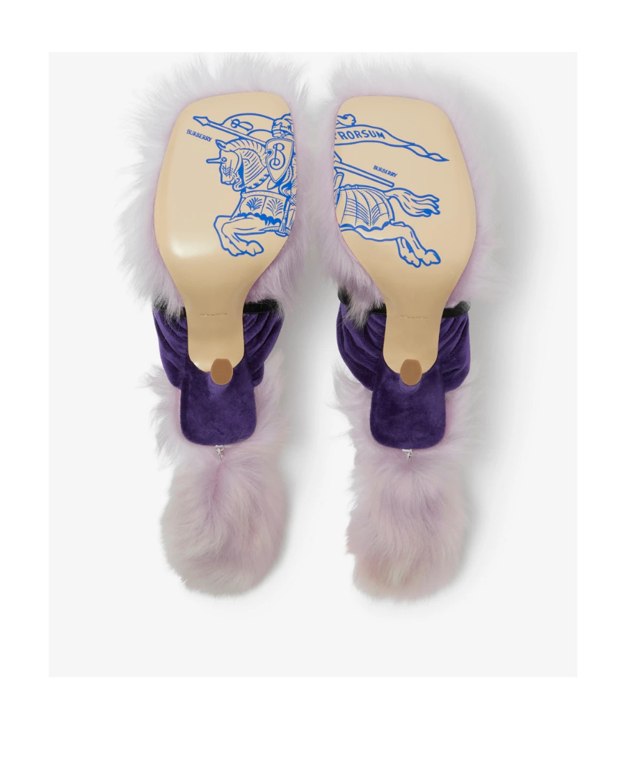 Burberry Fox Velvet Shearling Stiletto Slide Sandals In Black