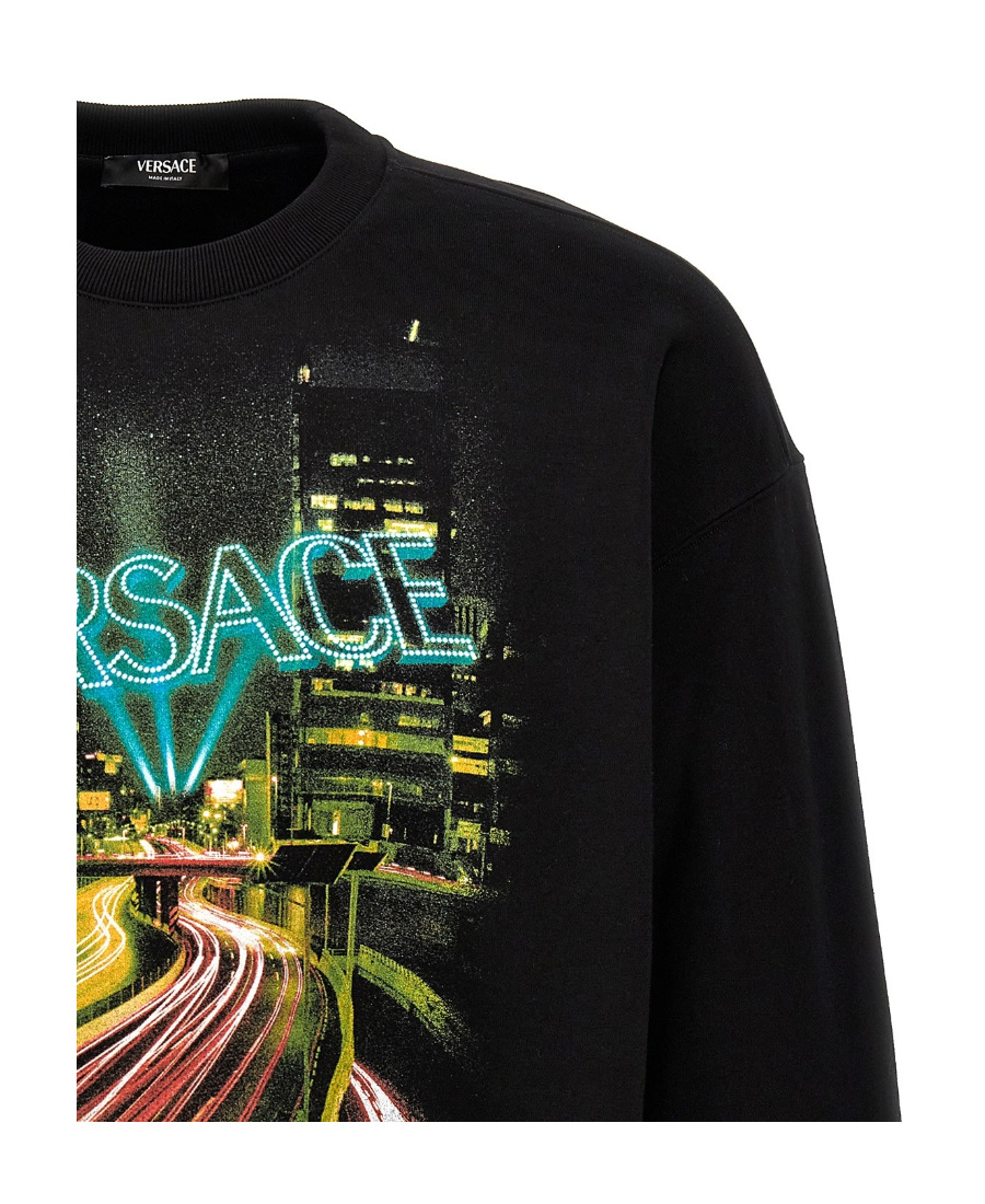 Shop Versace City Lights Cotton Sweatshirt In Black
