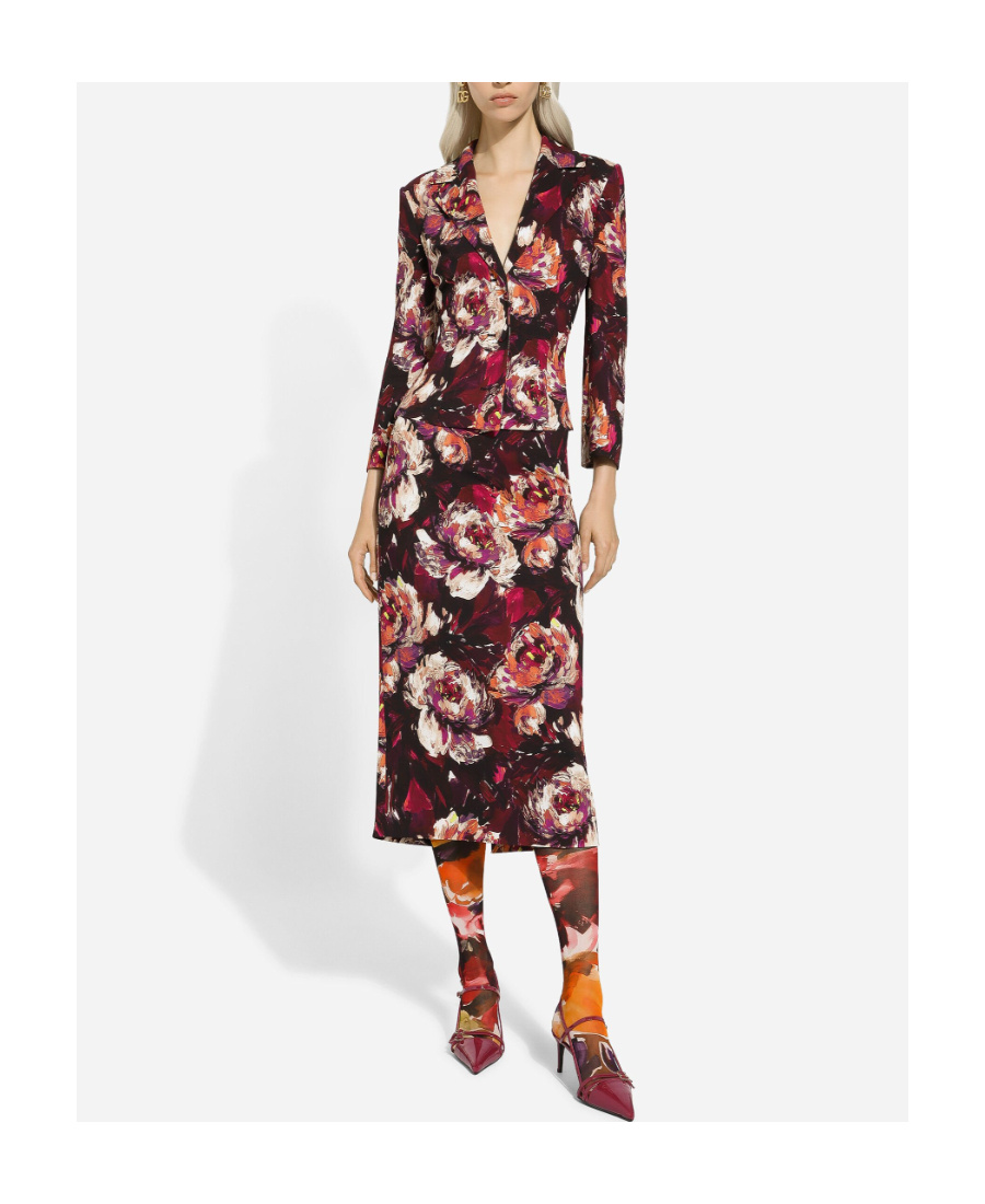 Dolce & Gabbana Peony-print Pencil Skirt In Red
