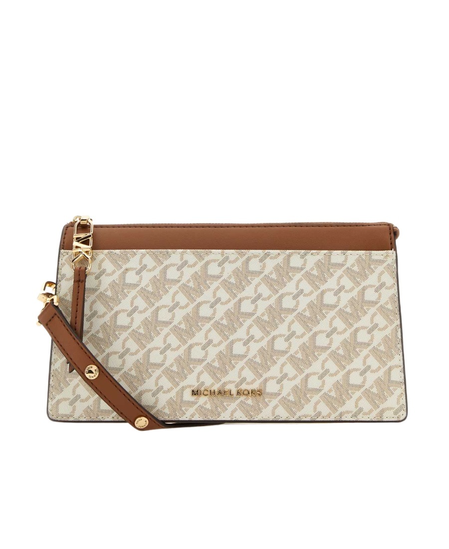 Michael Michael Kors Monogram-jacquard Crossbody Bag In Nude