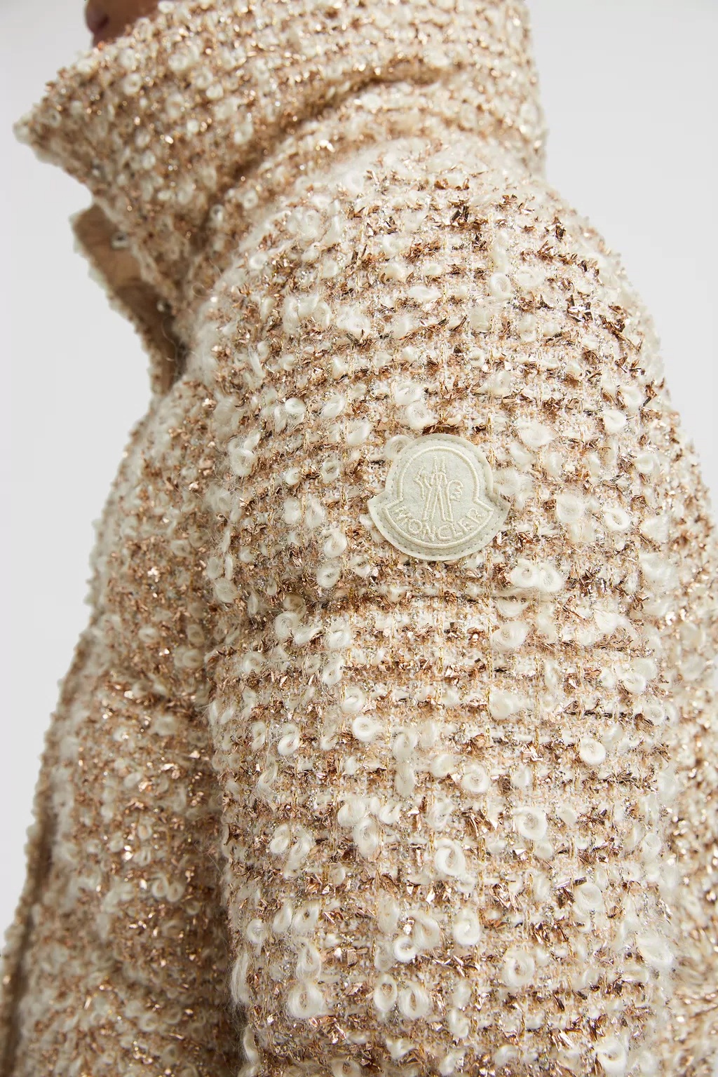 Moncler Cochelle Checked Tweed Down Jacket In Nude