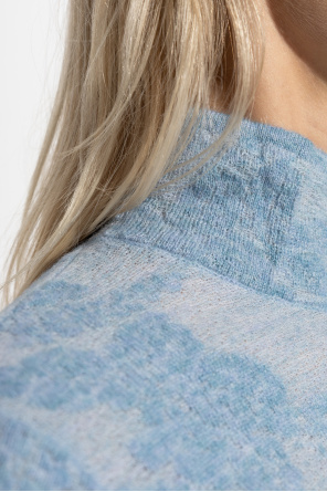 Ganni Flower-jacquard Mockneck Sweater In Blue