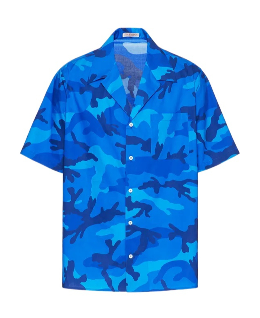 Valentino Camouflage-print Short-sleeved Shirt In Blue