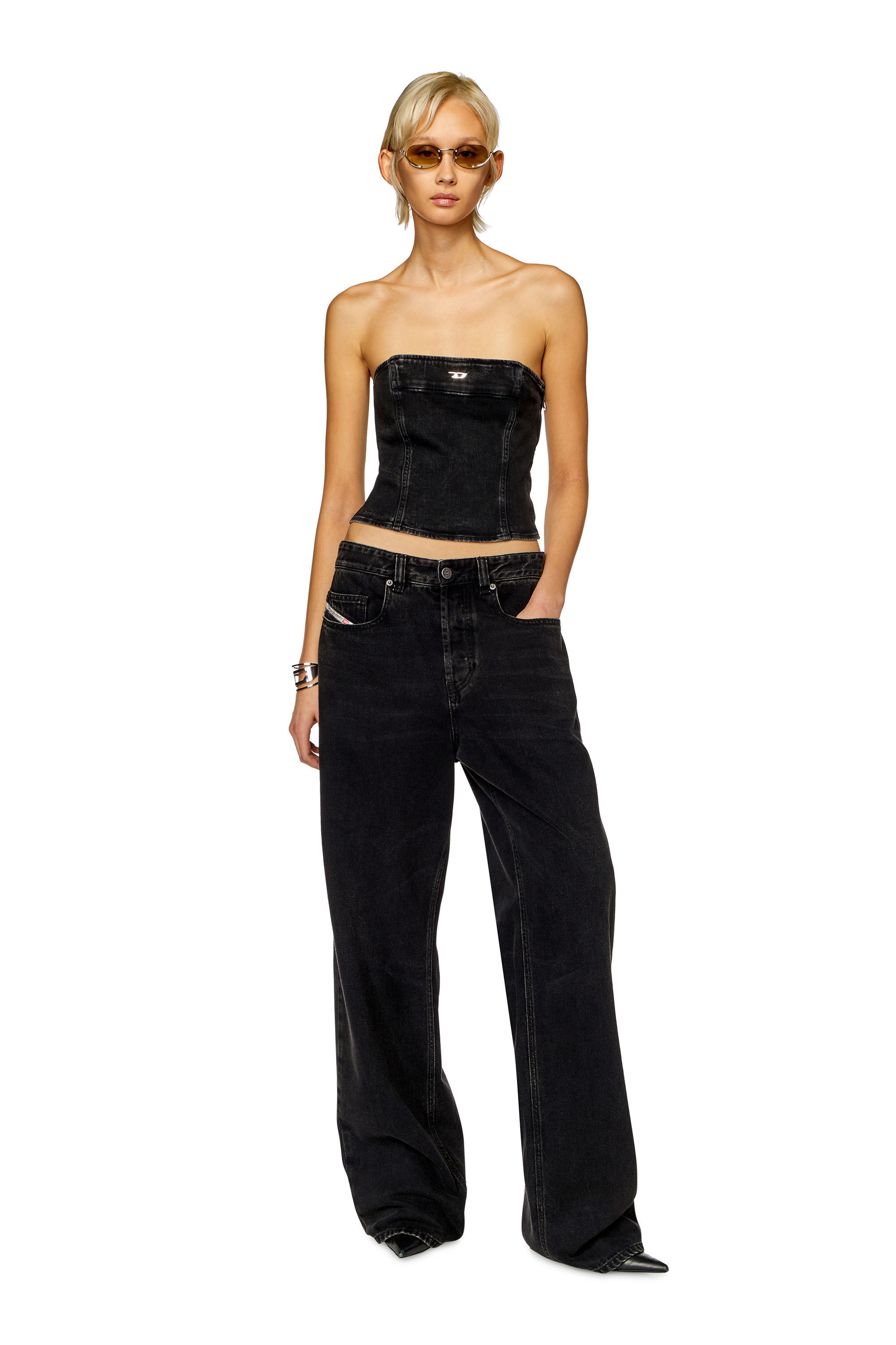 Diesel De-ville-d Denim Strapless Top In Black