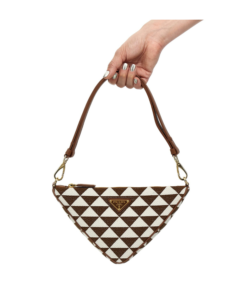 Prada Triangle-logo Embroidered Bag In Brown