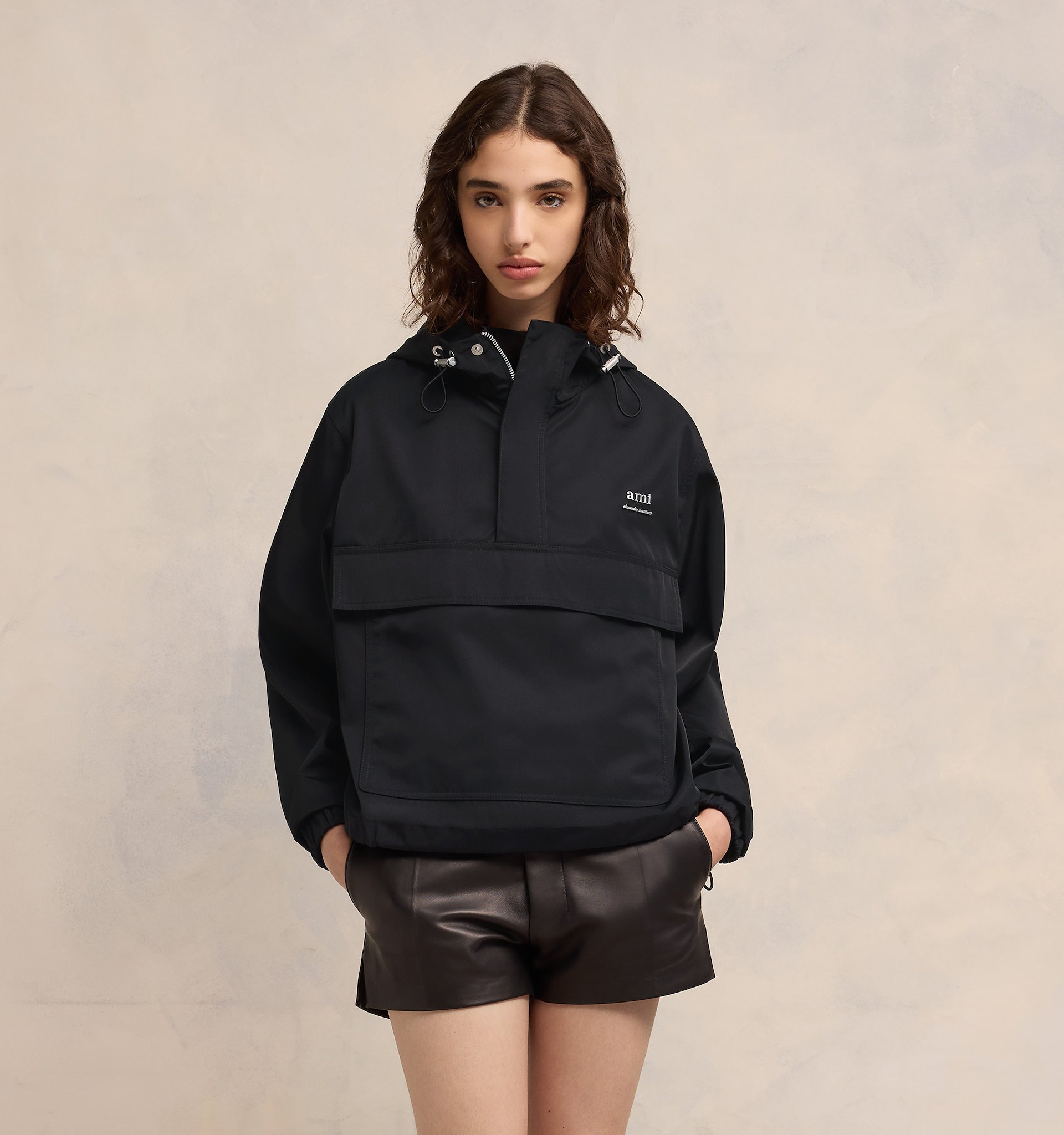 Ami Alexandre Mattiussi Ami Logo Lettering Hooded Jacket In Black