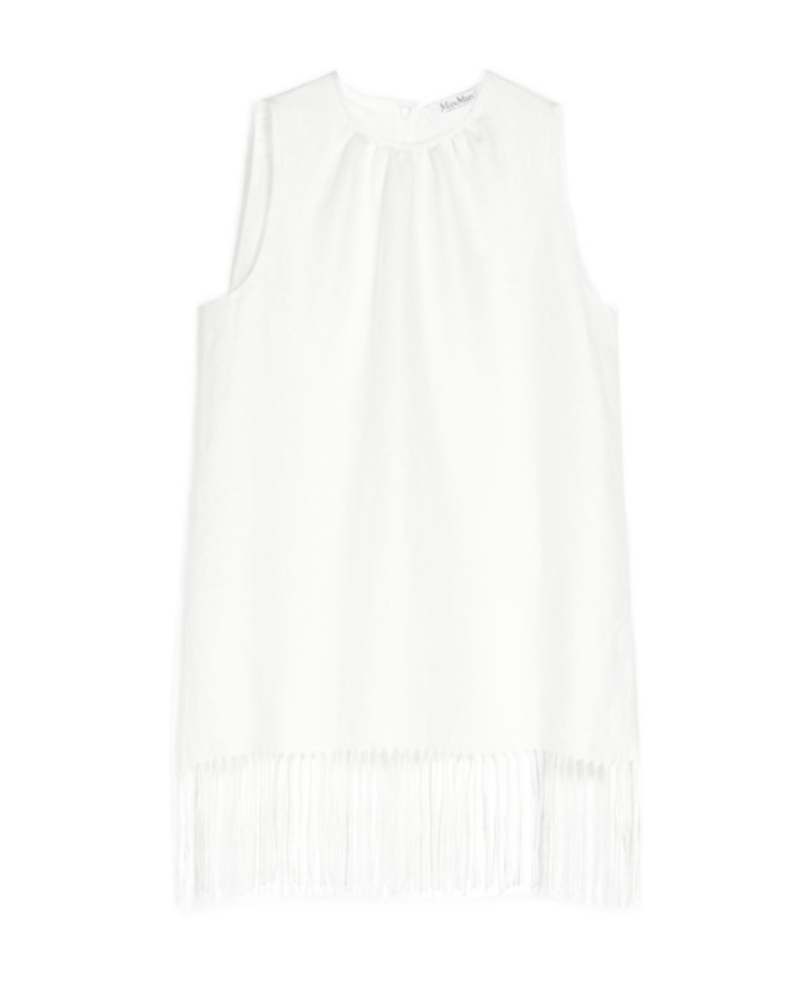 Max Mara Fringe-hem Linen Blouse In White
