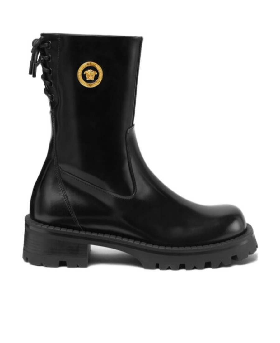 Versace Biker Medusa-plaque Ankle Boots In Black