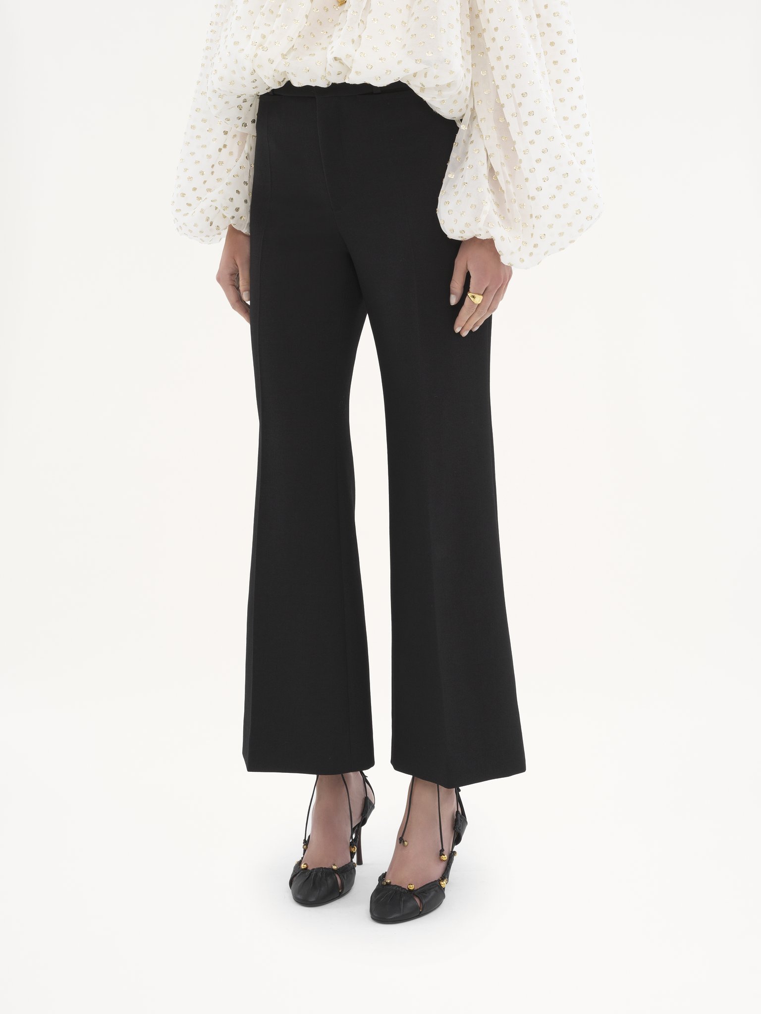 Chloé Pantalon Évasé En Laine Stretch Femme Noir Taille 34 95% Laine Vierge, 5% Élasthanne In Black