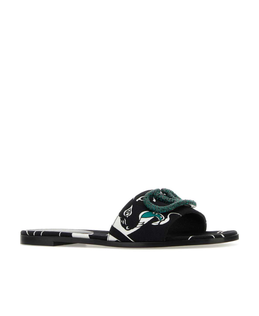 Valentino Pattern-printed Slip-on Sandals In Black