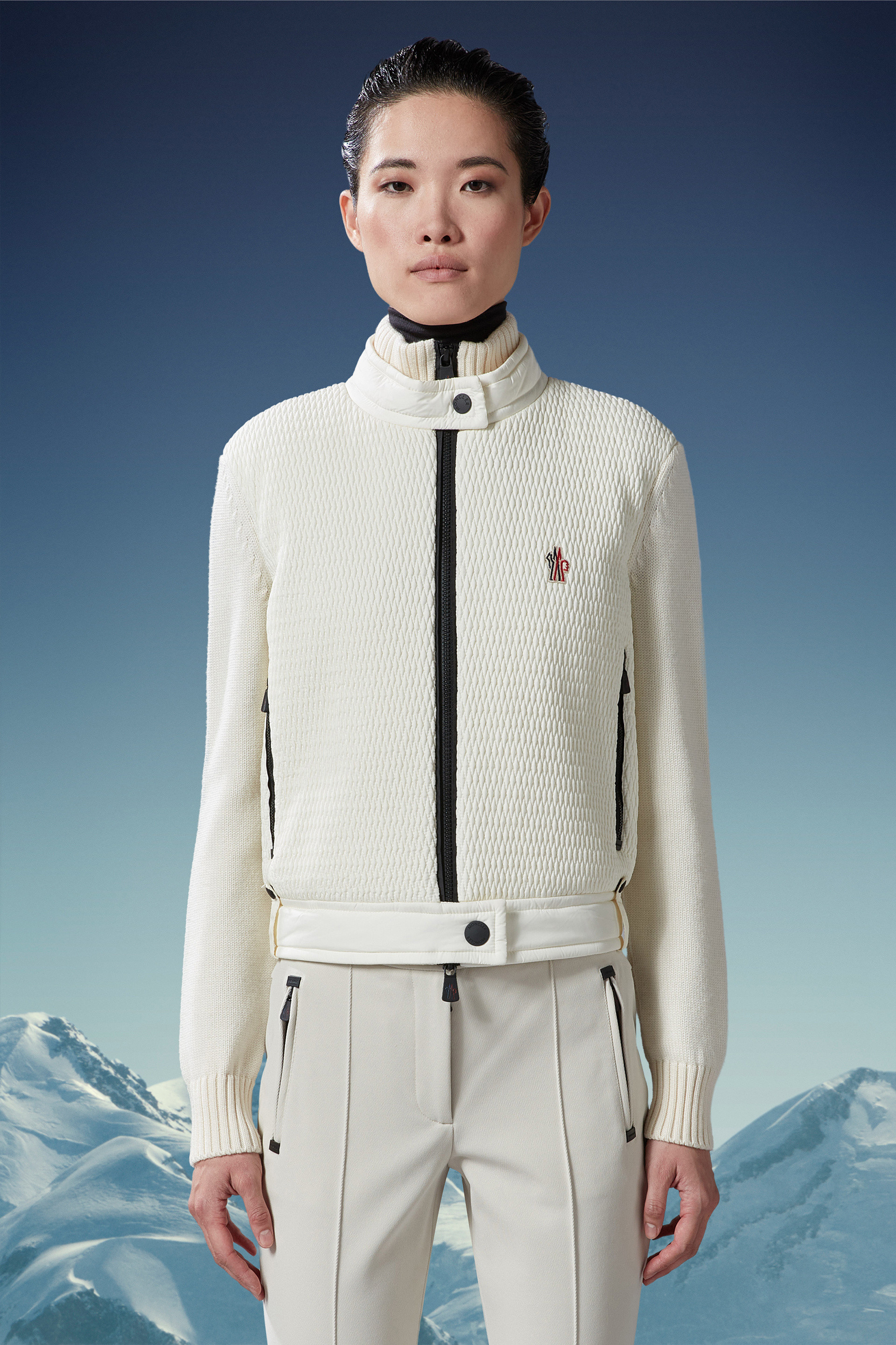 Moncler Grenoble Women Padded Jacket With Wool Sleeves In White