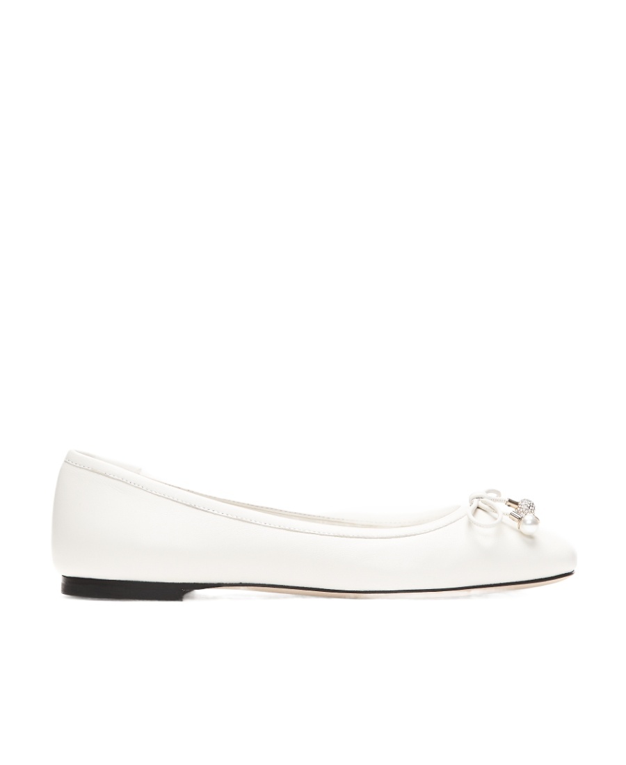 Jimmy Choo Elme Embellished Leather Ballet Flats In White