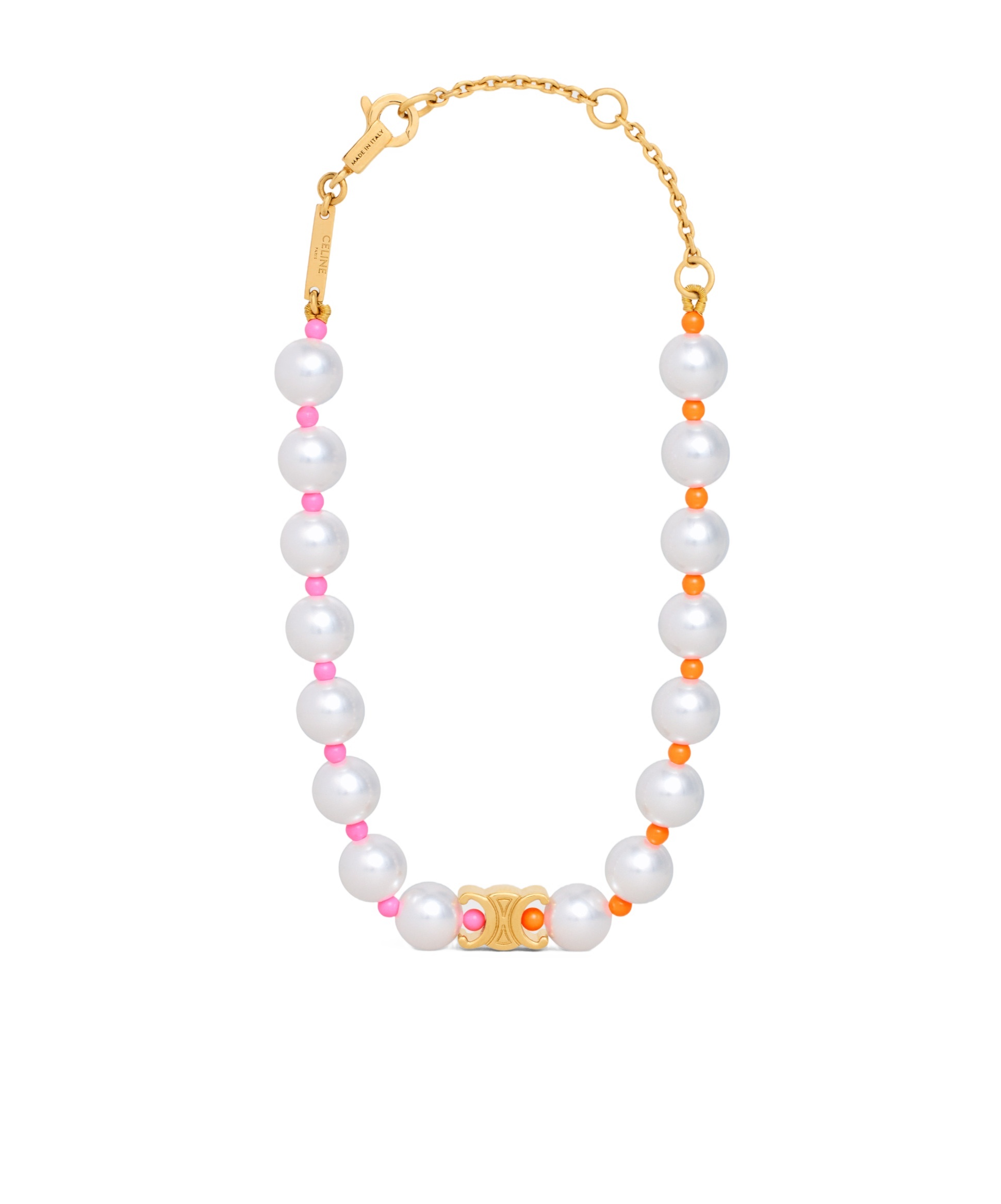 Celine Plage Pearl Bracelet In Brass With Gold Finish And Resin Pearls In White