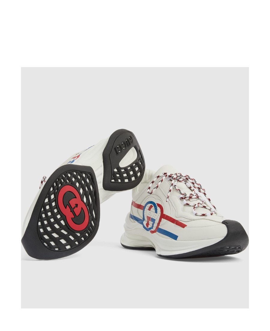 Gucci Run Printed Leather Sneakers In White