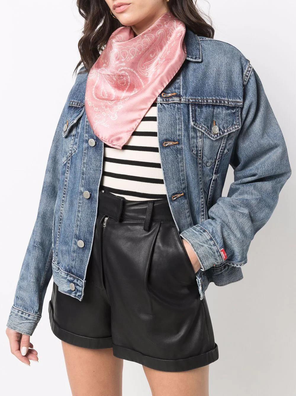 Golden Goose Pink Scarf In Silk With White Paisley Print In Pink