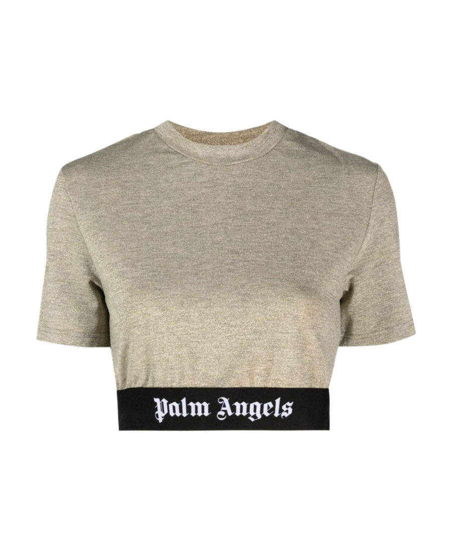 Palm Angels Logo Tape Short-sleeved Cropped T-shirt In Nude