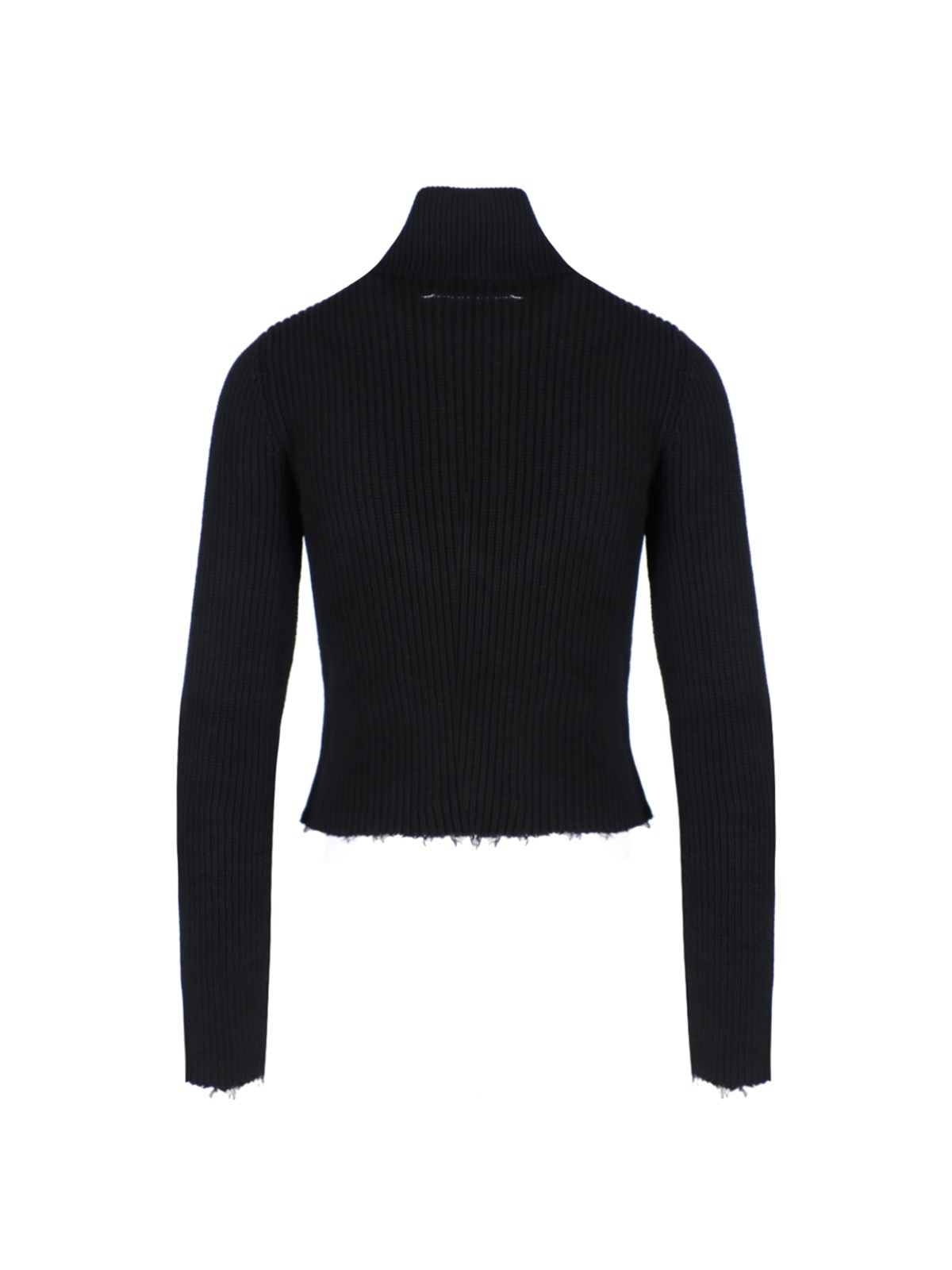 Mm6 Maison Margiela Ribbed Cotton Zip-up Cardigan In Black
