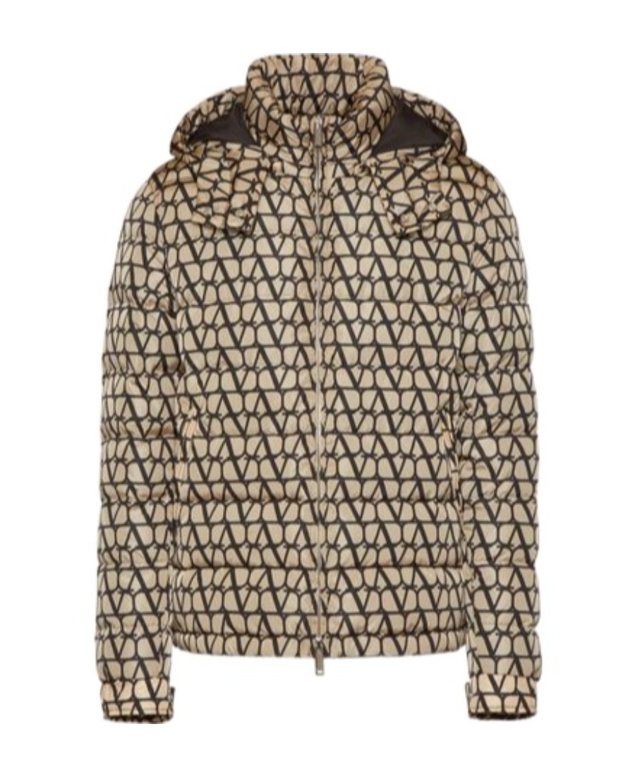 Valentino Down Jacket In Nylon With Toile Iconographe Print In Nude