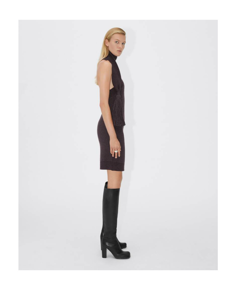 Bottega Veneta Wool Mini Dress W/ Scarf In Black