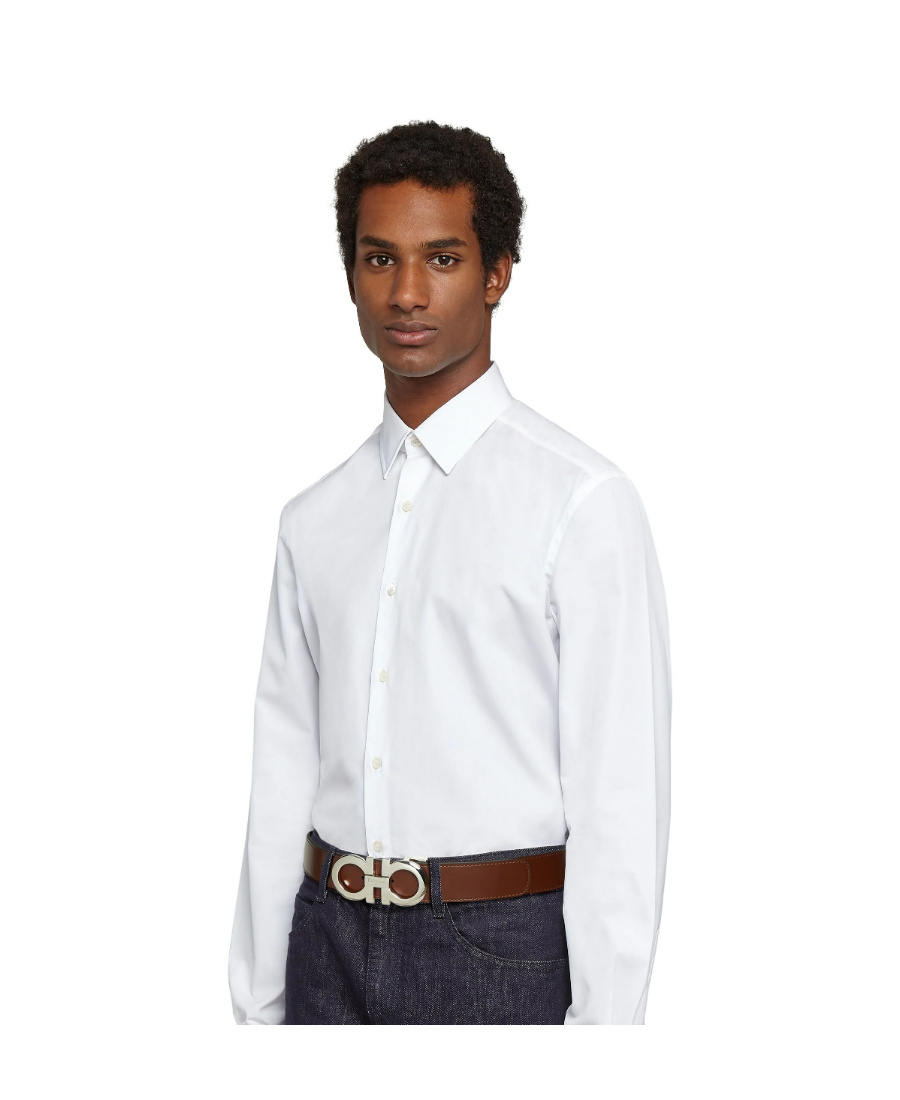 FERRAGAMO LEATHER LOGO PLAQUE BELT