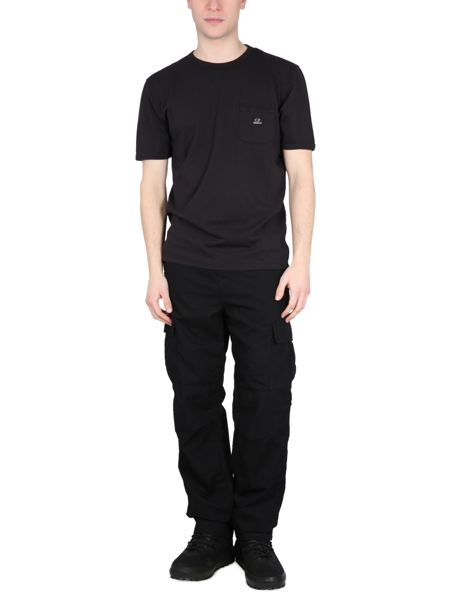 C.p. Company Blue T-shirt With Logo Printed On The Front In Black