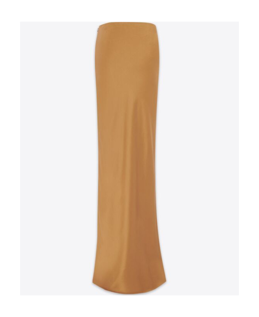 Saint Laurent Women's Crepe Satin Long Skirt In Brown